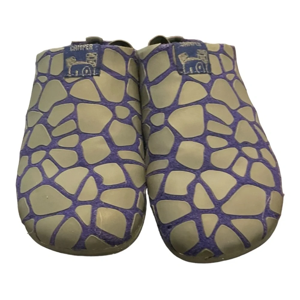 Camper Wabi Wool Slippers Blue and Grey Size 33